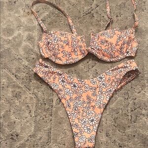 Zaful Floral Bikini Set - Peach and Black